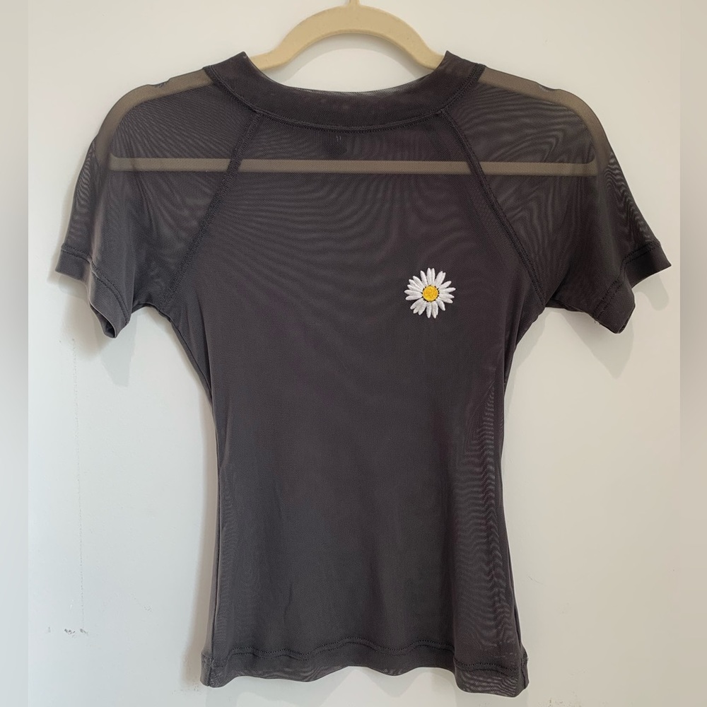 Out From Under Urban Outfitters Gray Nylon Mesh Top Daisy | Size Medium